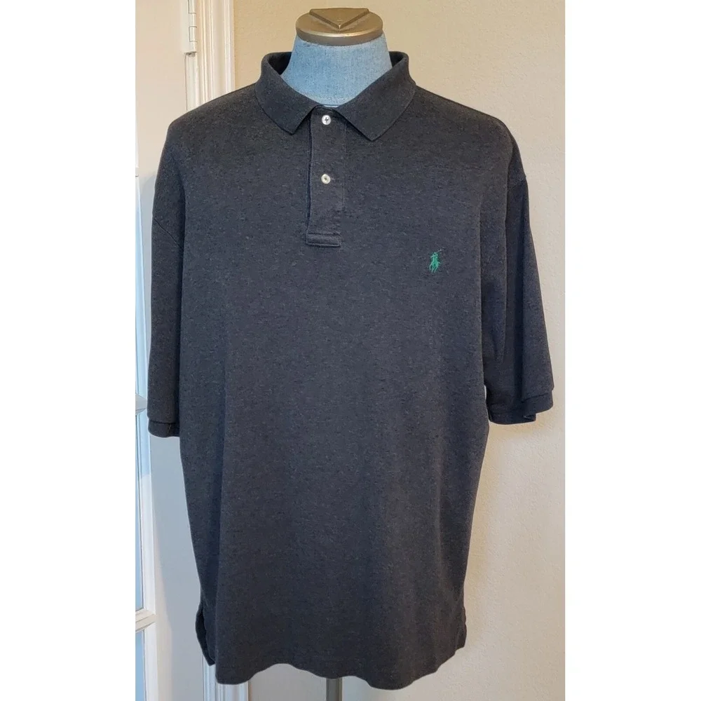 Polo Ralph Lauren Men's Gray Blue Label Pony Pique 100% Cotton Polo Shirt Sz XLT